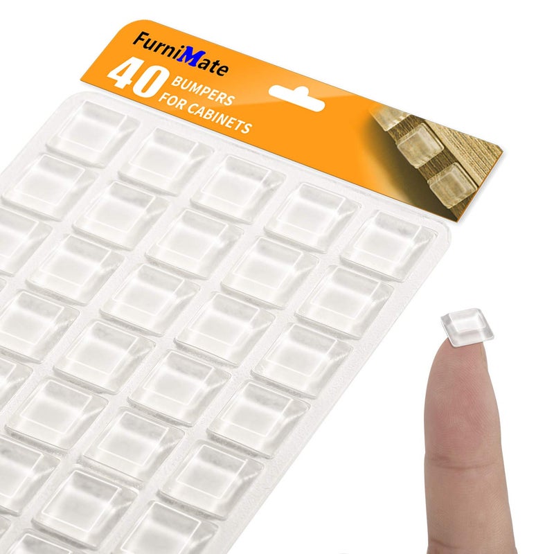 FURNIMATE Clear Cabinet Door Drawer Bumpers Pads 40PCS Square Rubber Bumper Pads Sound Dampening for Cabinet Doors Drawers Picture Frames Laptop 12.7 x 3mm - Image 1